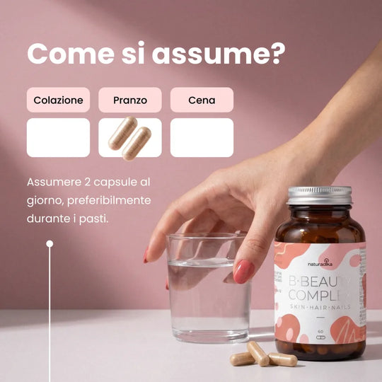Come si assume B·Beauty Complex: 2 capsule al giorno, preferibilmente durante i pasti