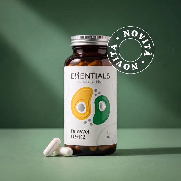 Flacone di DuoWell D3+K2 di Naturadika, vitamina D3 con vitamina K2 MenaQ7®, 30 capsule