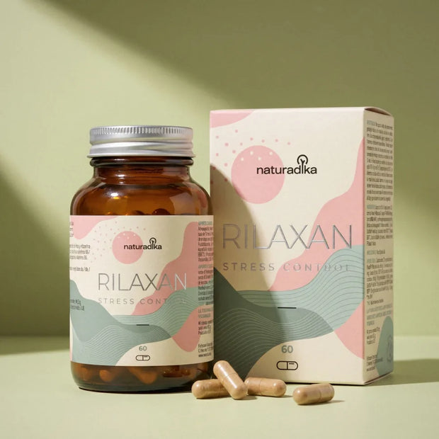 Rilaxan Stress Control Naturadika – integratore naturale per stress e tensione, flacone da 60 capsule con astuccio