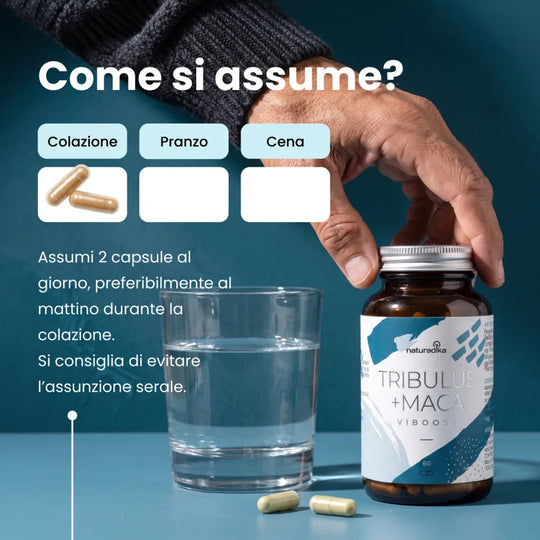 Come si assume Viboost Tribulus + Maca: 2 capsule al giorno a colazione