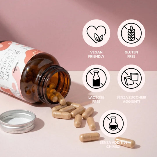 B·Beauty Complex è vegan friendly, gluten free, lactose free, senza zuccheri aggiunti e senza additivi chimici