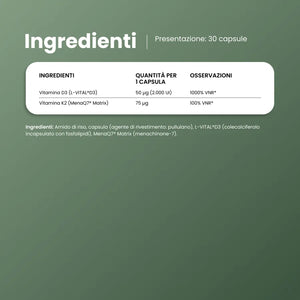Ingredienti di DuoWell D3+K2: vitamina D3 L-VITAL®D3 e vitamina K2 MenaQ7® Matrix
