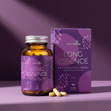 Long Essence Naturadika – integratore trans-resveratrolo e NAD+ Advanced Formula, flacone da 60 capsule con astuccio