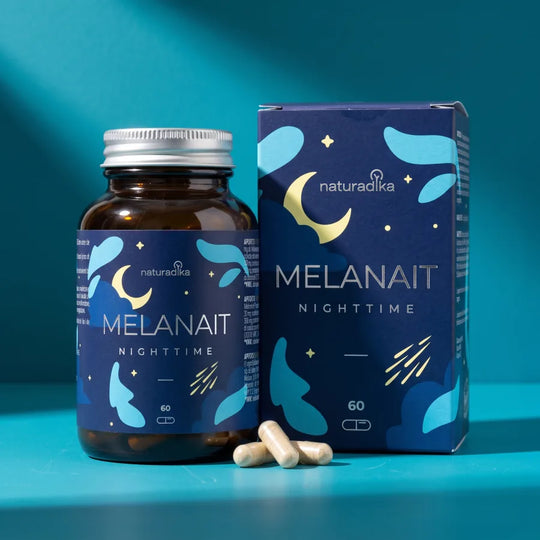 Barattolo e astuccio di Melanait Nighttime di Naturadika, 60 capsule con melatonina