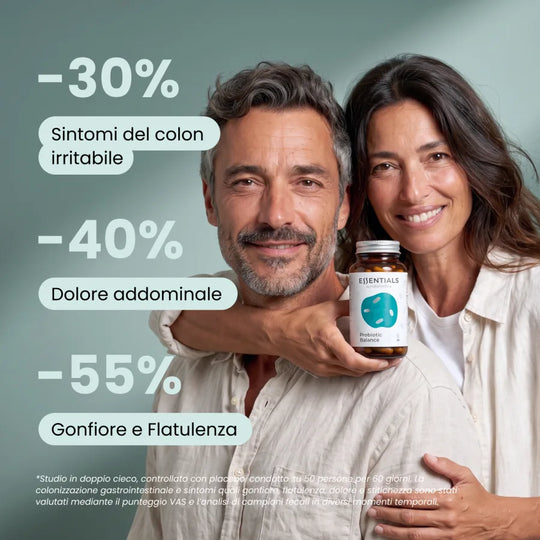 Probiotic Balance: −30% sintomi del colon irritabile, −40% dolore addominale e −55% gonfiore e flatulenza in studio in doppio cieco