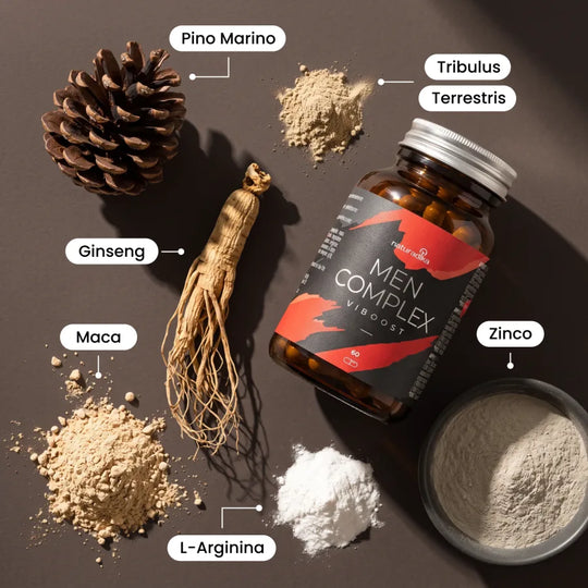 Pino marino, tribulus terrestris, ginseng, maca, L-arginina e zinco in Viboost Men Complex