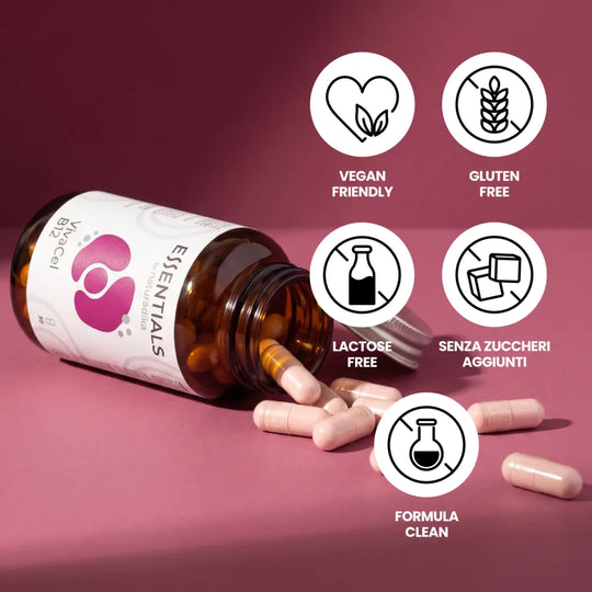 VivaCel B12 è vegan friendly, gluten free, lactose free, senza zuccheri aggiunti e formula clean